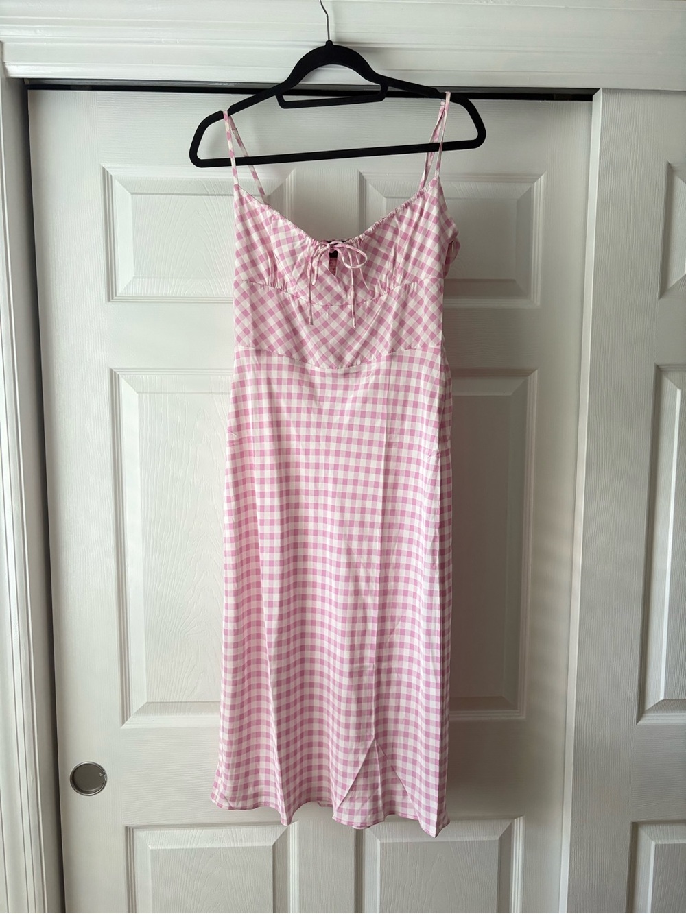 Realization Par Pink Gingham Midi Dress with Tie Front